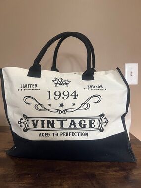 Vintage 1994 Canvas Tote Bag in Cream and Black